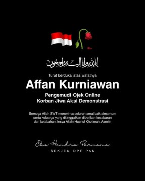 Belasungkawa Eko Patrio meninggalnya Affan Kurniawan. (Instagram)